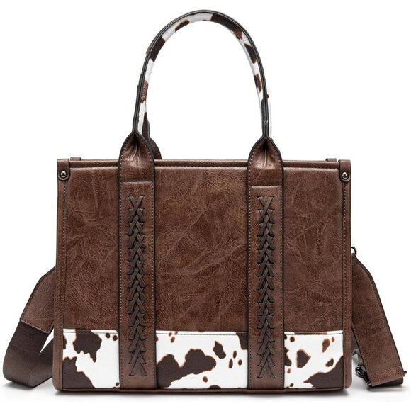 Handbags - Women’s Coffee Crocodile Pattern Satchel Set | Stylish Tote & Purse Bags
